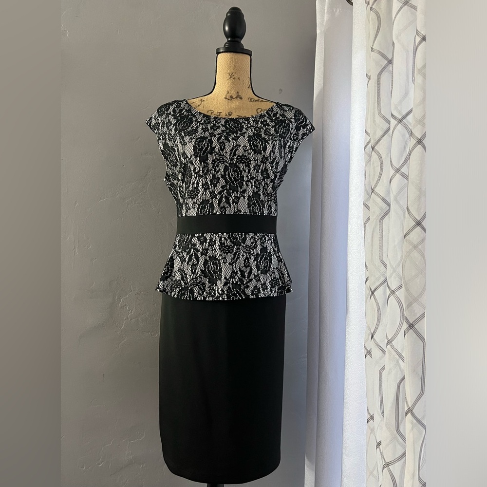 AA Studio Womens Sheath Peplum Black Dress Size 16